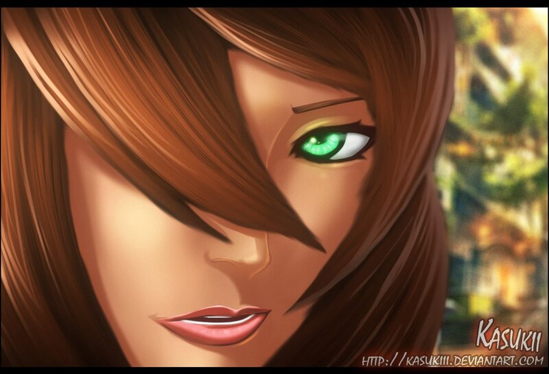 anime woman with green eyes