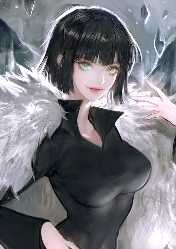 Anime Woman with Green Eyes — Black, Dramatic