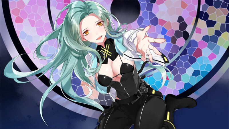 Anime Woman with Green Hair — Blue, Dramatic, Digital Art