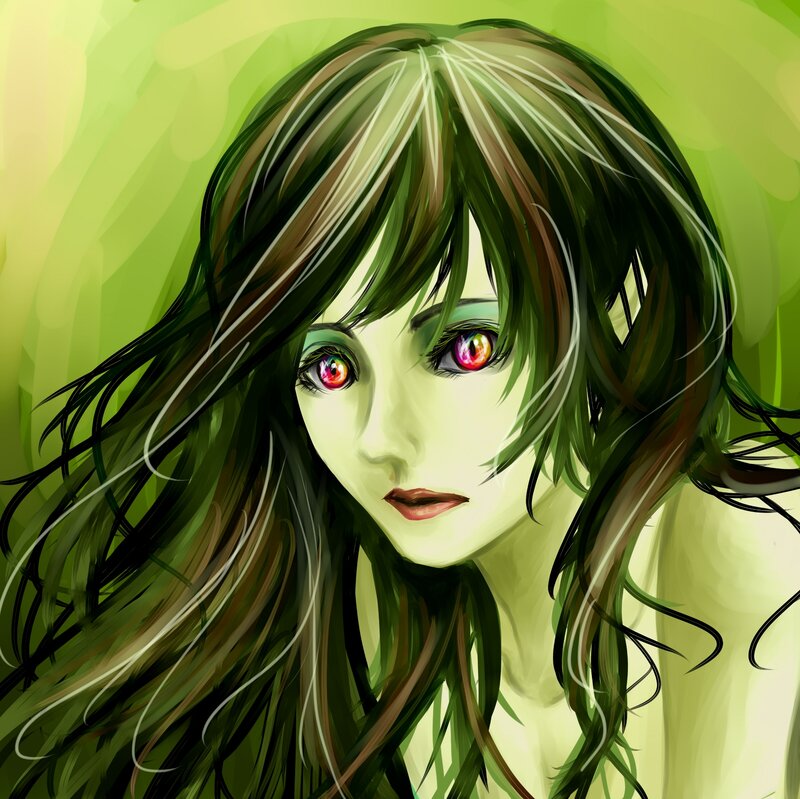 Anime Woman with Green Hair — Dramatic, Digital Art