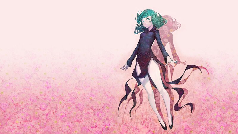 Anime Woman with Green Hair — Pink