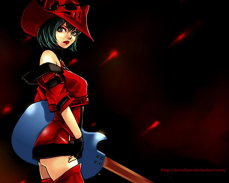 Anime Woman with Guitar — Black, Dramatic
