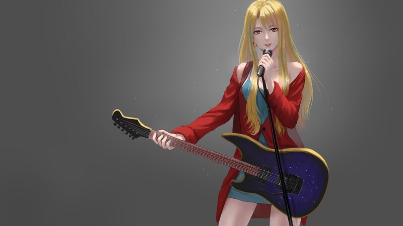 Anime Woman with Guitar — Gray