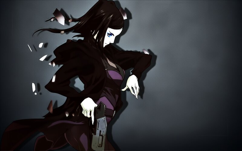 Anime Woman with Gun — Black, Dramatic, Digital Art, Shattered Glass