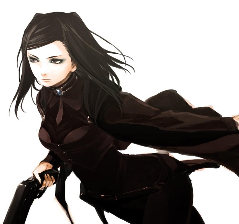 Anime Woman with Gun — Black, Dramatic, Manga, Coat
