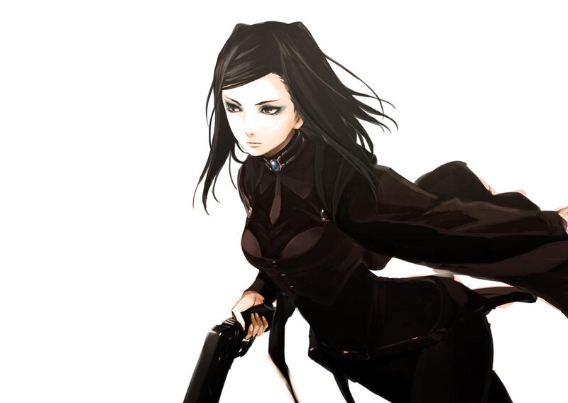 Anime Woman with Gun — Black, Dramatic, Manga