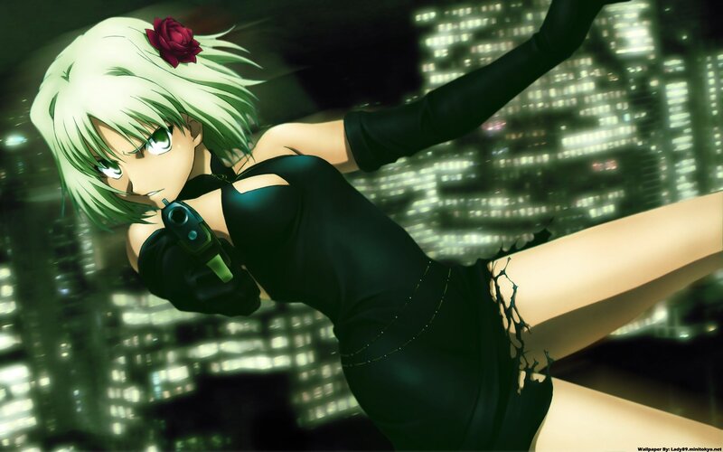 Anime Woman with Gun — Black, Dramatic, Night
