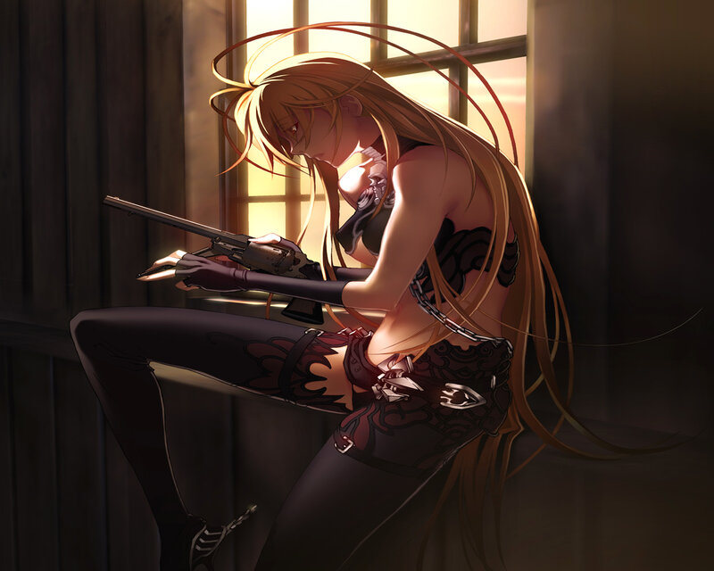 Anime Woman with Gun — Brown, Dramatic