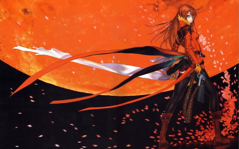 Anime Woman with Gun — Orange, Dramatic
