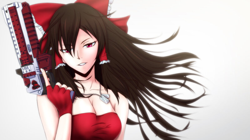 Anime Woman with Gun — Red, Confident, Red Dress