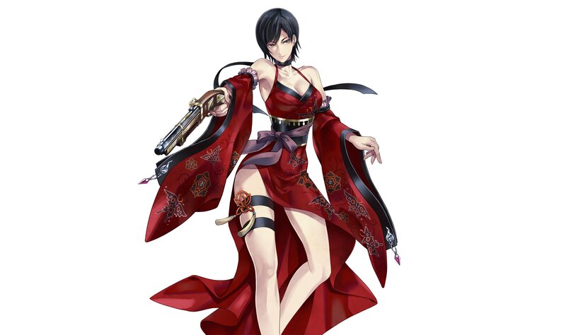 Anime Woman with Gun — Red, Confident