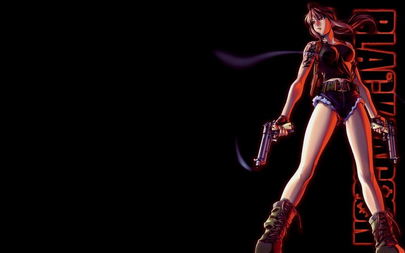Anime Woman with Guns — Black, Dramatic, Night, Manga, Tattoo
