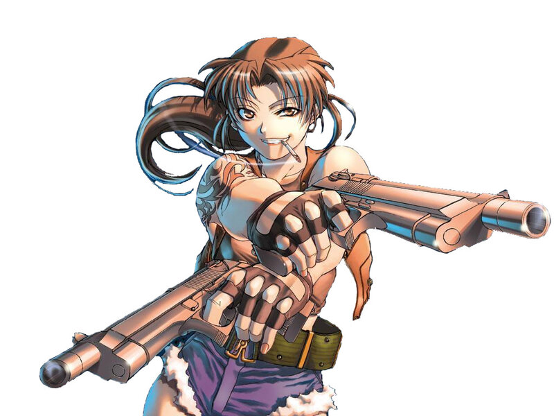 Anime Woman with Guns — Brown, Confident, Manga, Cigarette