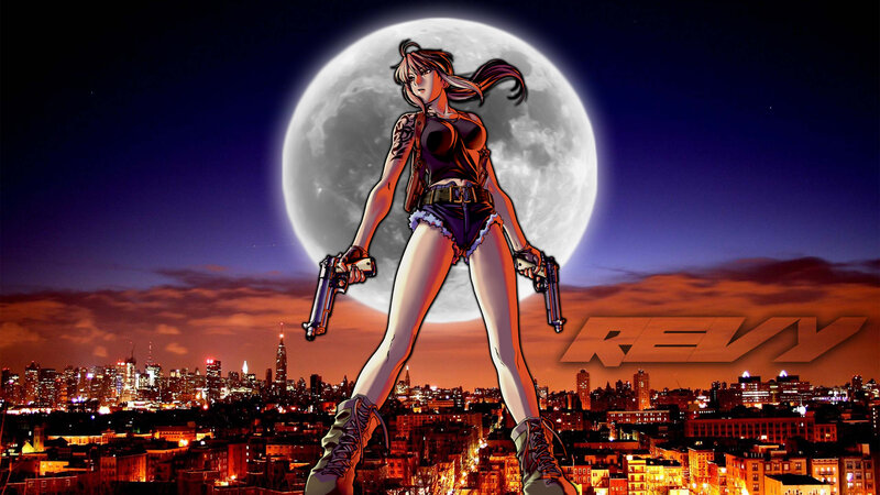 Anime Woman with Guns — Purple, Dramatic, Night