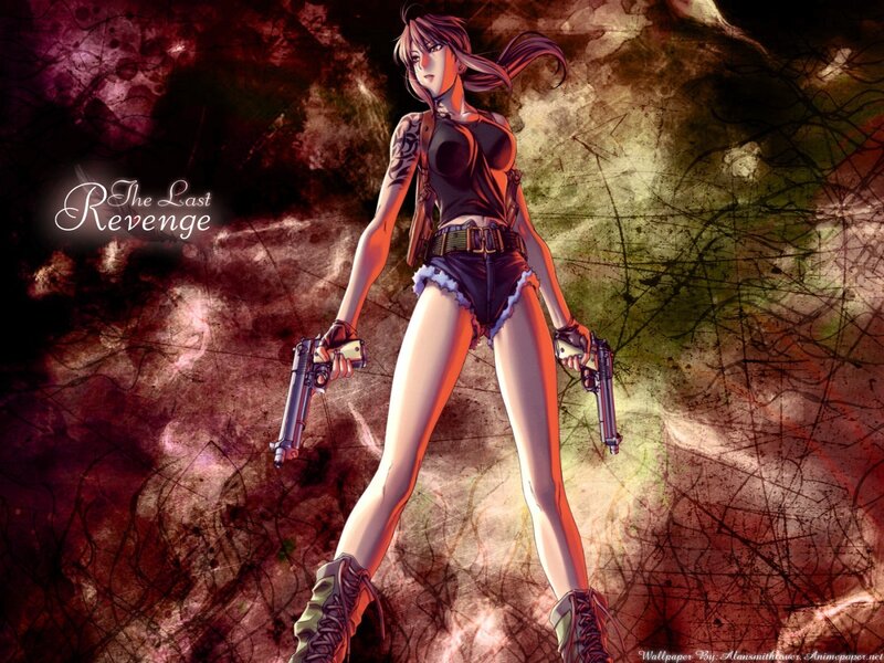 Anime Woman with Guns — Red, Dramatic, Manga, Tattoos