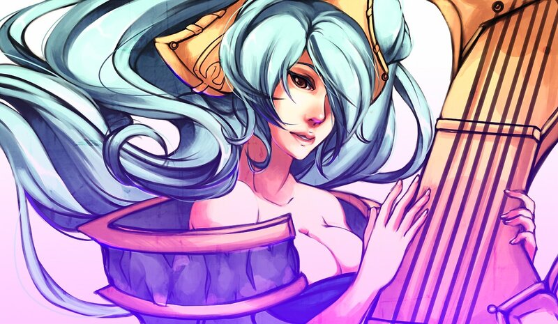 anime woman with harp