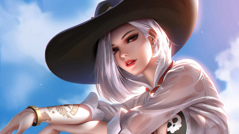 Anime Woman with Hat — White