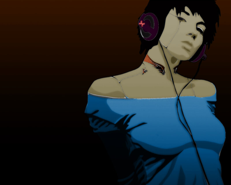 Anime Woman with Headphones — Blue, Dramatic, Blue Dress