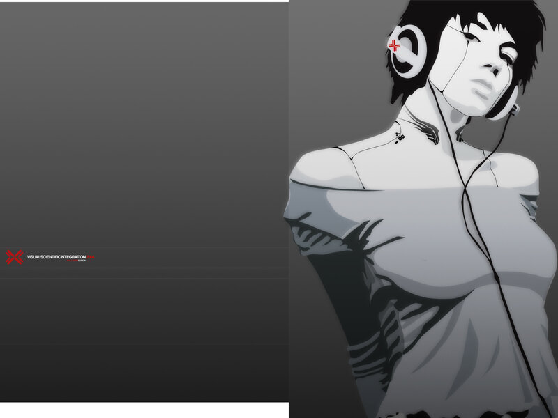 Anime Woman with Headphones — Gray, Dramatic