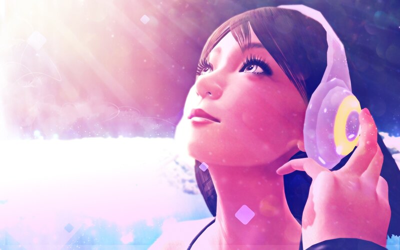Anime Woman with Headphones — Pink, Dreamy