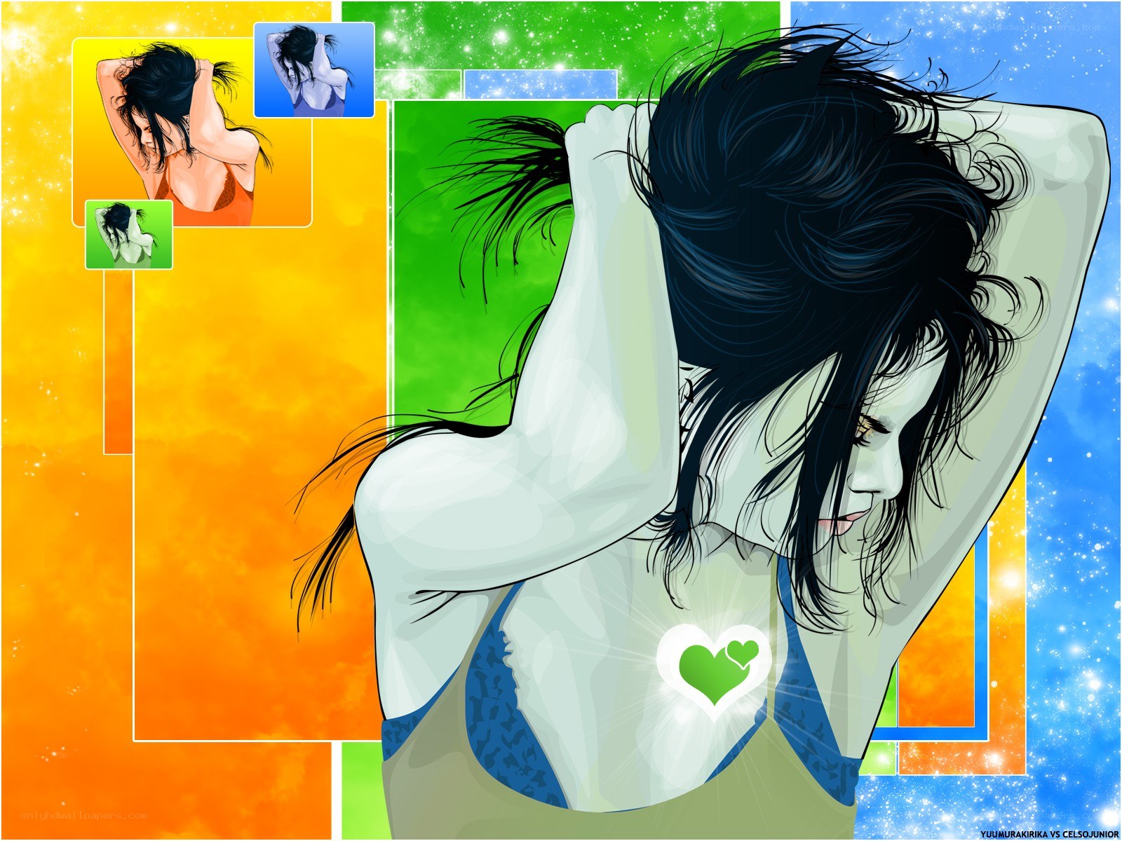 anime woman with heart
