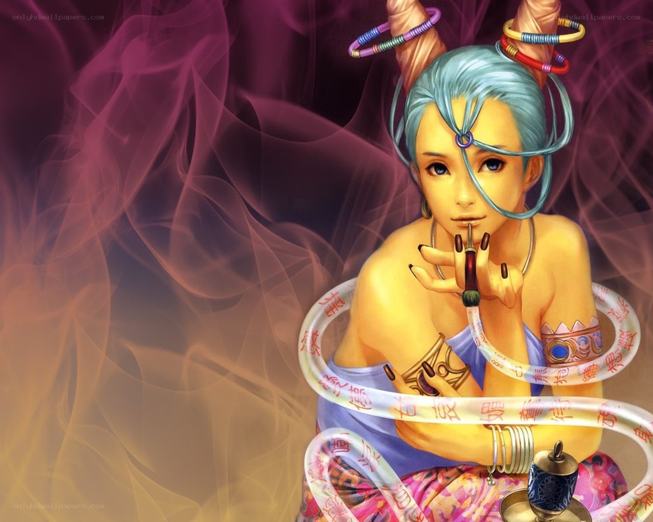 Anime woman with hookah