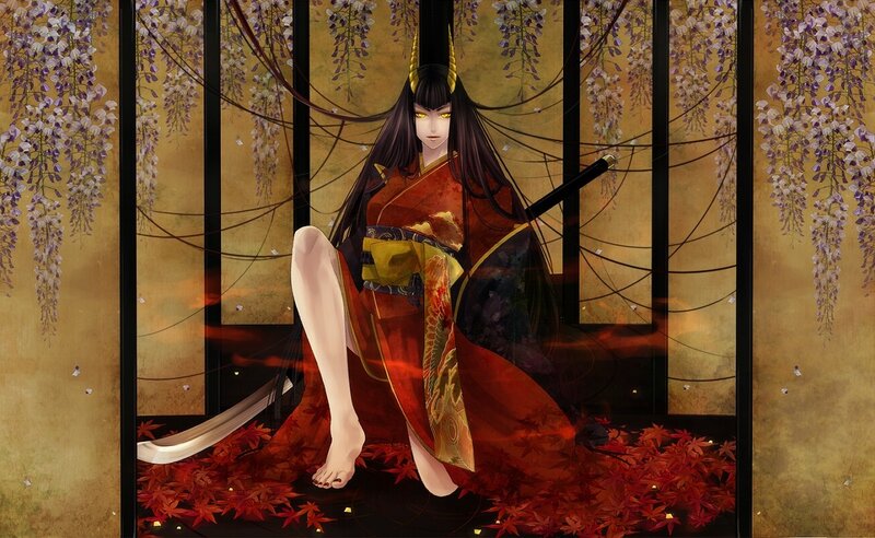 anime woman with horns and sword
