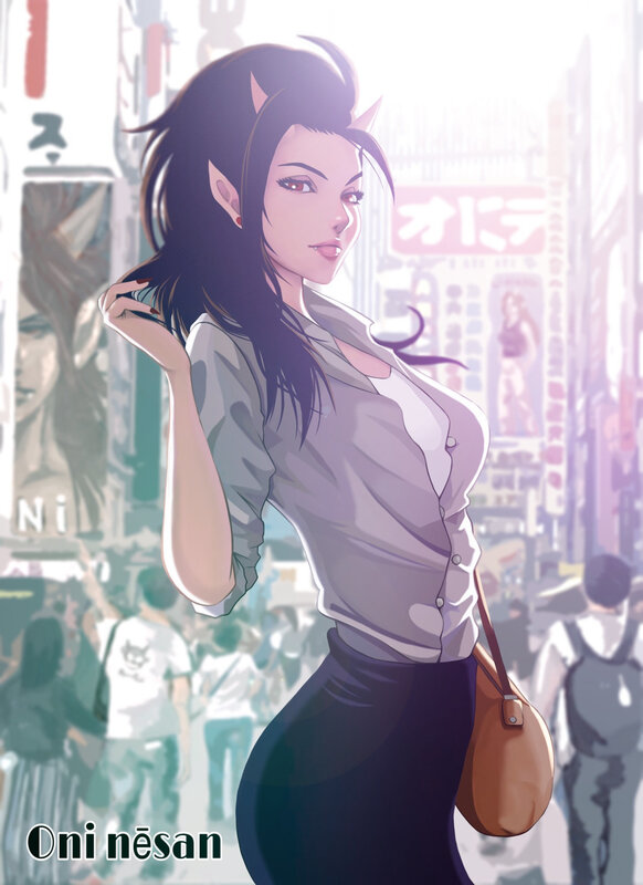 Anime Woman with Horns — Gray, Calm