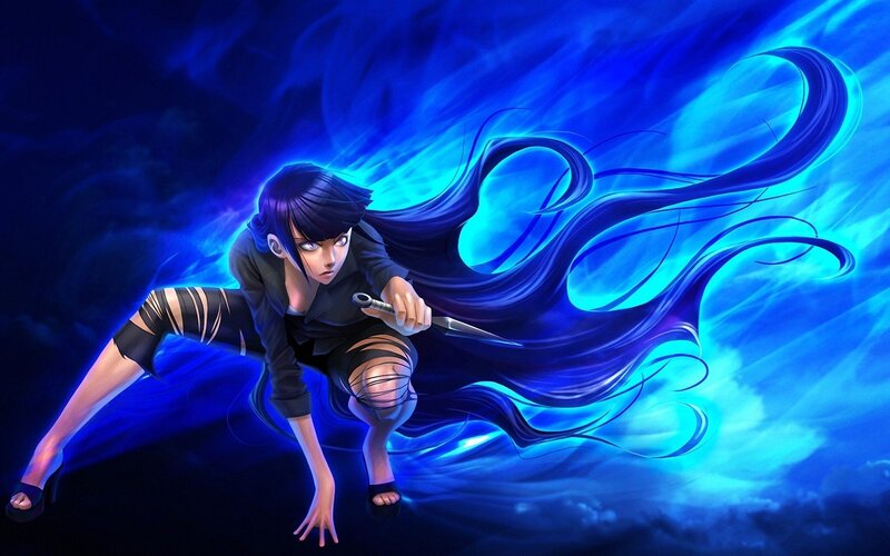 Anime Woman with Knife — Blue