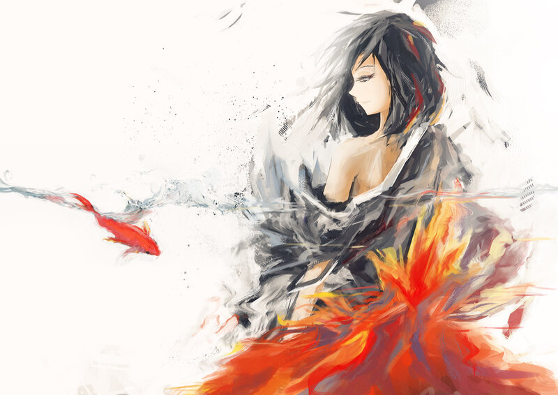Anime Woman with Koi Fish