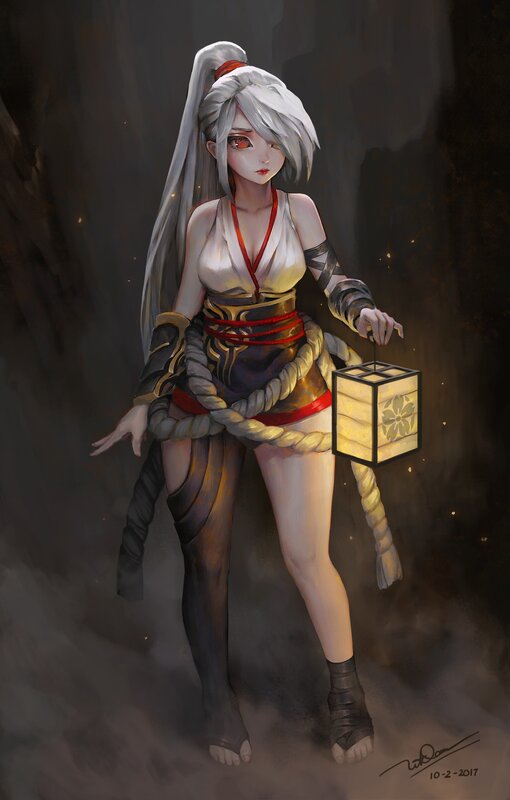Anime Woman with Lantern — Gray