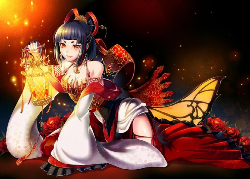 Anime Woman with Lantern — Red