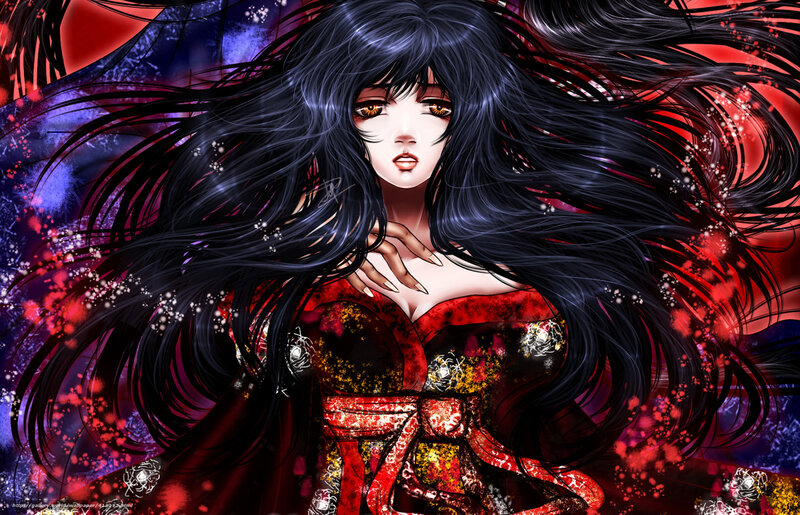 anime woman with long black hair