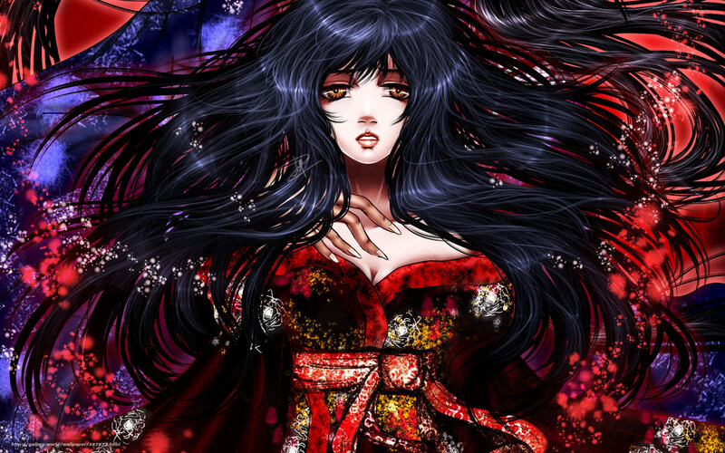 anime woman with long black hair