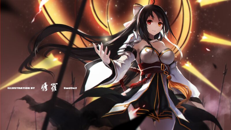 Anime Woman with Long Hair — Black, Dramatic, Digital Art, Cat Ears