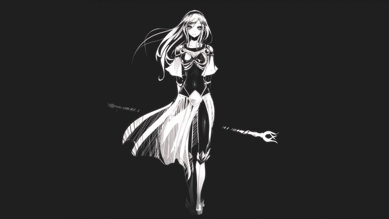Anime Woman with Long Hair — Black, Dramatic, Digital Art, Long Hair, Weapon