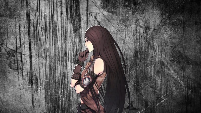 Anime Woman with Long Hair — Black, Dramatic, Manga, Long Hair, Arm Band