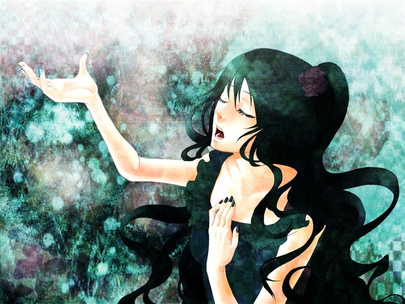 Anime Woman with Long Hair — Black, Dramatic, Manga