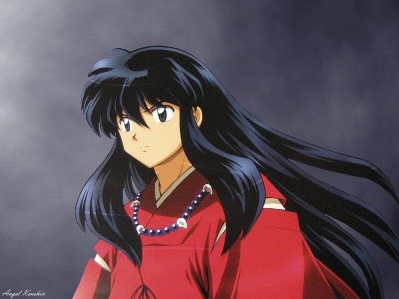 Anime Woman with Long Hair — Black, Dramatic, Red Kimono