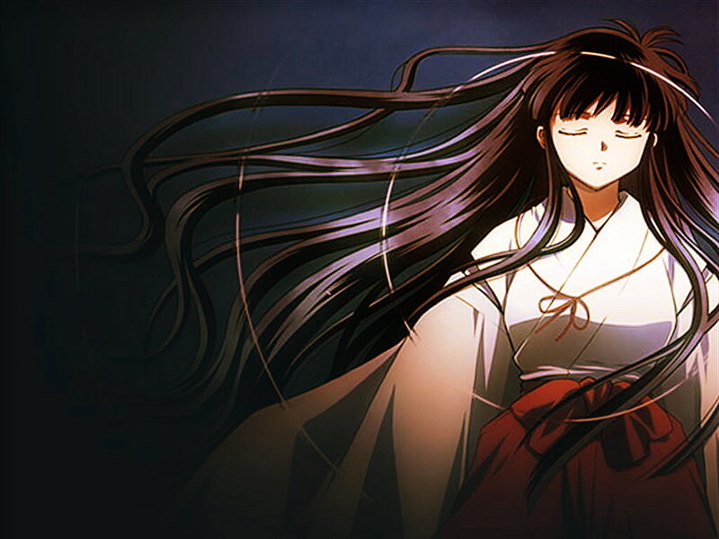Anime Woman with Long Hair — Black, Serene, Night