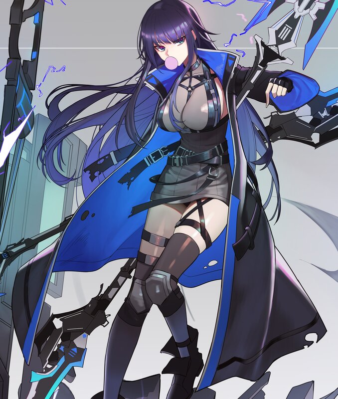 Anime Woman with Long Hair — Blue, Dramatic, Digital Art, Blue Cape