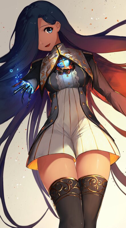 Anime Woman with Long Hair — Blue, Dramatic, Digital Art, Long Dark Hair