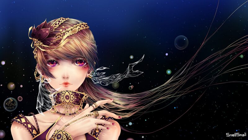 Anime Woman with Long Hair — Blue, Dramatic, Night, Digital Art