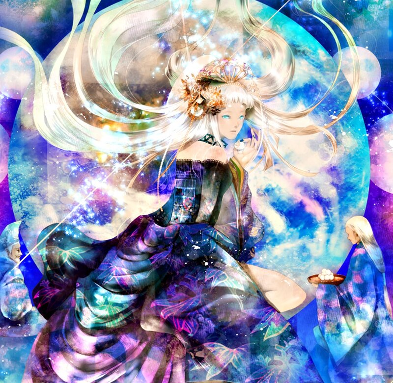 Anime Woman with Long Hair — Blue, Ethereal