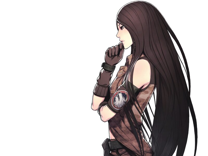 Anime Woman with Long Hair — Brown, Contemplative