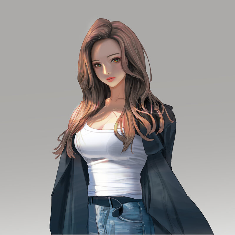 Anime Woman with Long Hair — Brown, Neutral, Digital Art