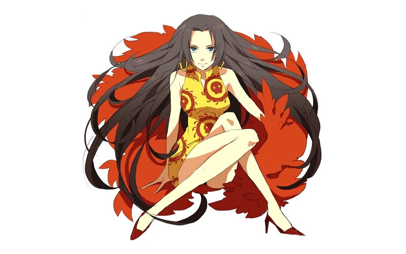 Anime Woman with Long Hair — Orange, Confident
