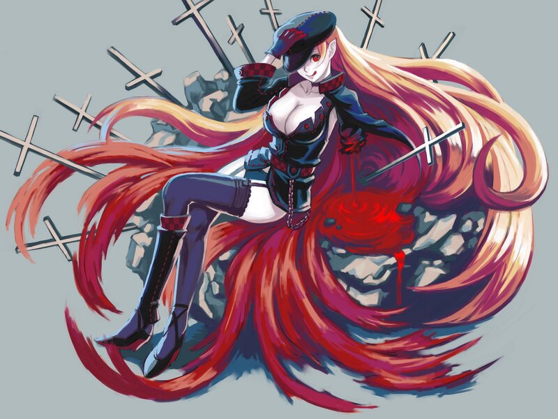 Anime Woman with Long Hair — Red, Dramatic