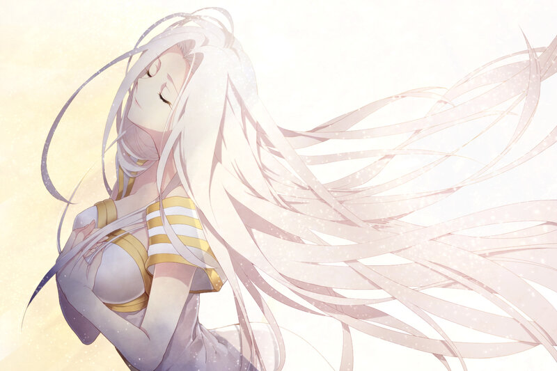 Anime Woman with Long Hair — White, Serene, Sunrise