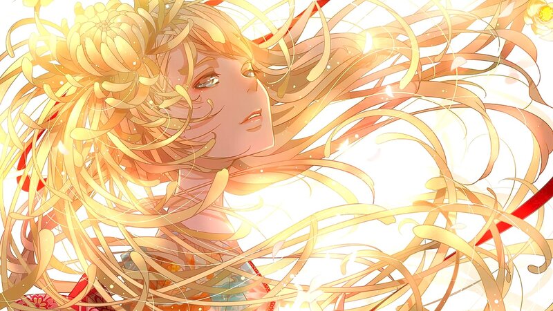 Anime Woman with Long Hair — Yellow, Serene